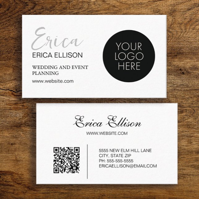 Modern Elegant Professional Business QR Code Logo Business Card (White business card with your logo and QR code)