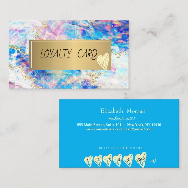 Modern Elegant Professional Frame,Gold Heart Opal Loyalty Card (Front/Back)