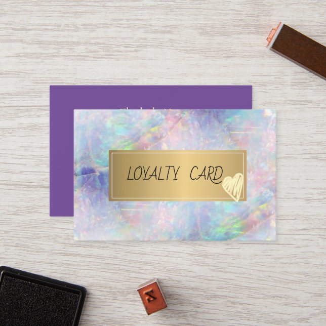 Modern Elegant Professional Frame,Gold Hearts Opal Loyalty Card (Front/Back In Situ)