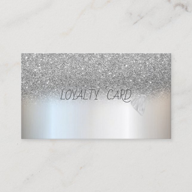 Modern Elegant Professional  Glitter Silver Hearts Loyalty Card (Front)