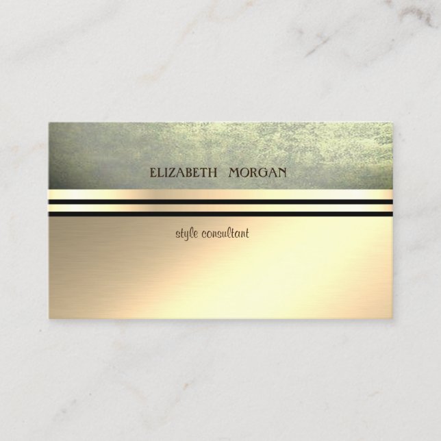 Modern Elegant Professional Gold, Green Stripe Business Card (Front)