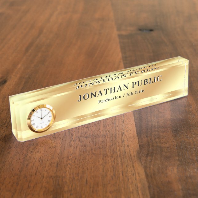 Modern Elegant Professional Gold Look Luxury Desk Name Plate (Side)