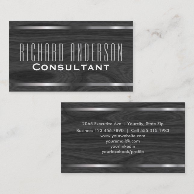 Modern Elegant Professional Gray Wood Metal Look Business Card (Front/Back)