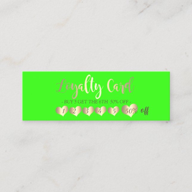 Modern Elegant Professional Hearts Neon Green Loyalty Card (Front)