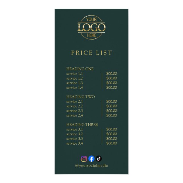 Modern Elegant Professional Logo Menu Price List (Front)