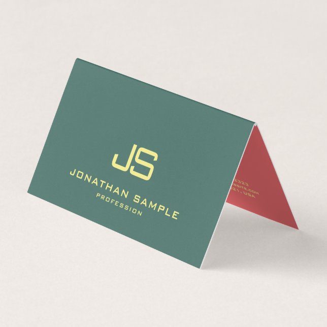 Modern Elegant Professional Monogram Folded Business Card (Front)