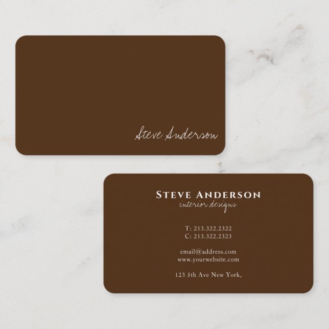 Modern Elegant Professional Plain Brown Business Card (Front/Back)