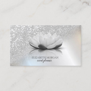 Modern Elegant Professional Silver Bokeh Lotus Business Card