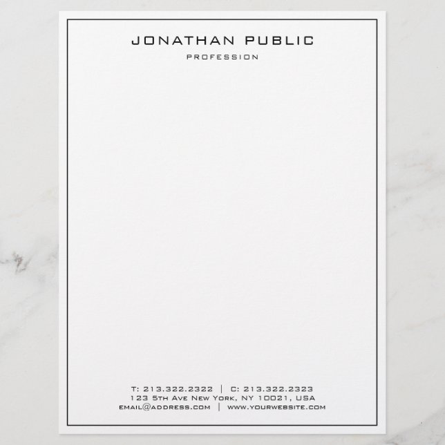 Modern Elegant Professional Simple Black And White Letterhead (Front)