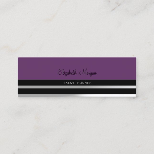 Modern Elegant  Professional , Violet, Striped Mini Business Card (Front)