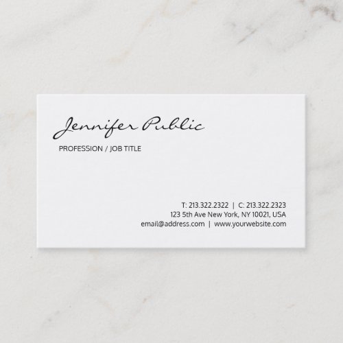 Modern Elegant Professional White Clean Plain Business Card