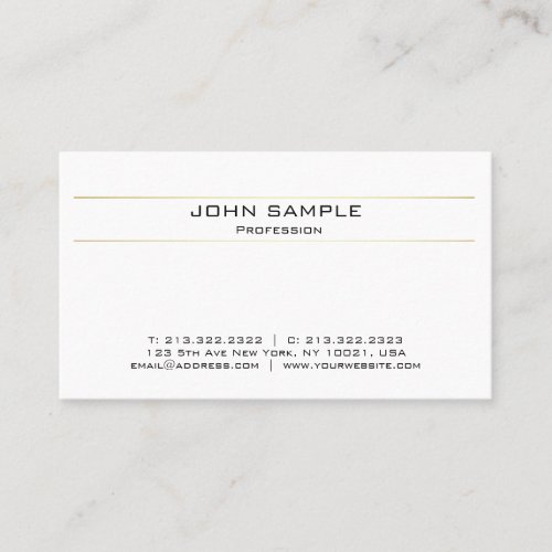 Modern Elegant Professional White Gold Minimalist Business Card