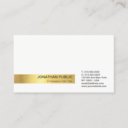 Modern Elegant Professional White Gold Plain Business Card