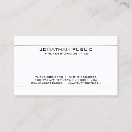 Modern Elegant Professional White Gold Simple Business Card