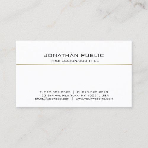 Modern Elegant Professional White Gold Sleek Business Card