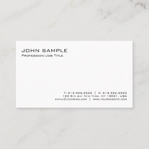 Modern Elegant Professional White Minimalist Plain Business Card