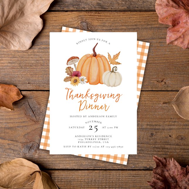 Modern Elegant Pumpkin Thanksgiving Dinner Invitation (Creator Uploaded)