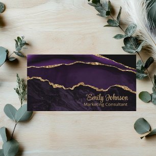 Modern Elegant Purple Agate Gold Glitter Business Card