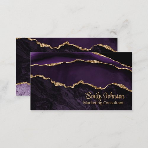 Modern Elegant Purple Agate Gold Glitter Business Card