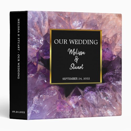 Modern elegant purple amethyst gemstone Wedding 3  3 Ring Binder