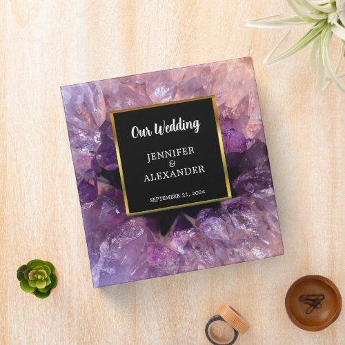 Modern elegant purple amethyst gemstone Wedding 3 Ring Binder