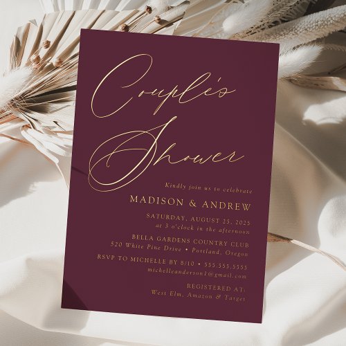 Modern Elegant Purple and Gold Couples Shower Foil Invitation