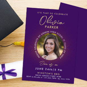 Modern Elegant Purple And Gold Graduation Photo Announcement
