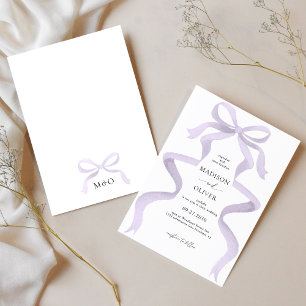 Modern Elegant Purple Bow Monogram Wedding Invitation
