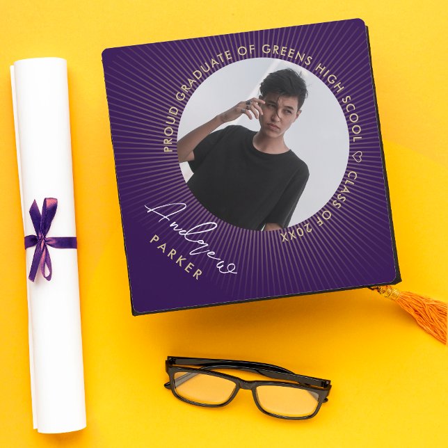 Modern Elegant Purple Circle Photo Class Of Graduation Cap Topper (Creator Uploaded)