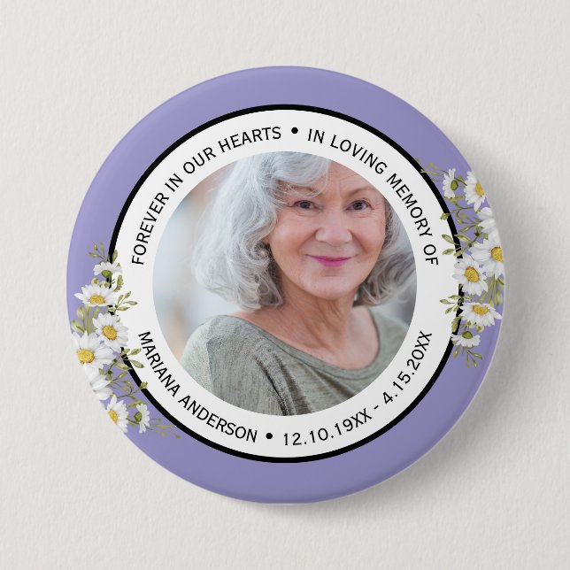 Modern Elegant Purple Floral In Loving Memory of  Button (Front)