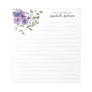 Modern Elegant Purple Floral Watercolor Desk Notepad