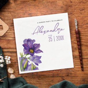 Modern Elegant Purple Flowers Garden Watercolor Napkins