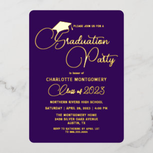 Modern Elegant Purple Foil Graduation Invitation