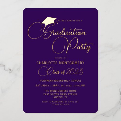 Modern Elegant Purple Foil Graduation Invitation