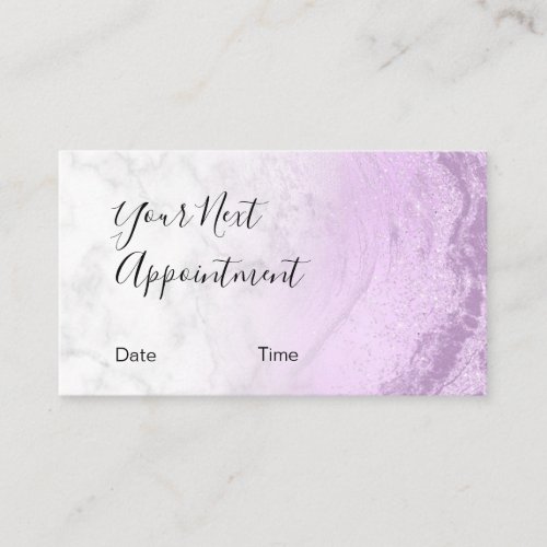Modern elegant purple glitter marble makeup artist appointment card