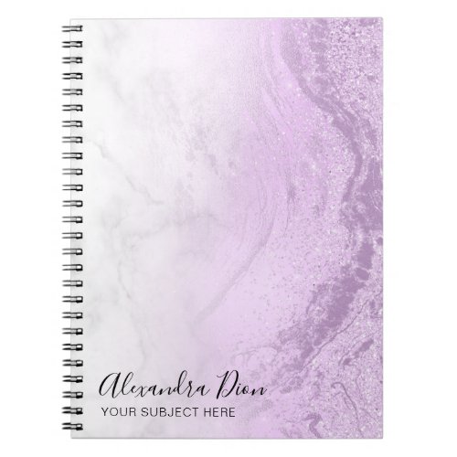 Modern elegant purple glitter marble makeup artist notebook