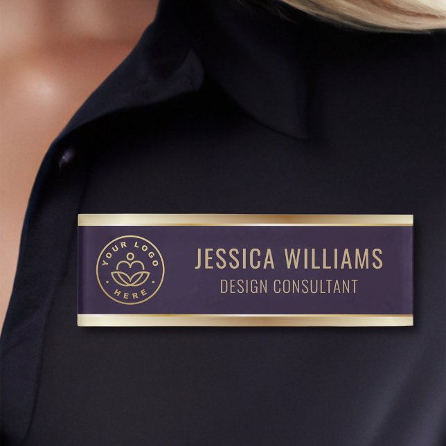 Modern Elegant Purple Gold Business Logo Name Tag (Creator Uploaded)