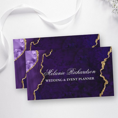  Modern Elegant Purple Gold Marble Agate Geode Business Card