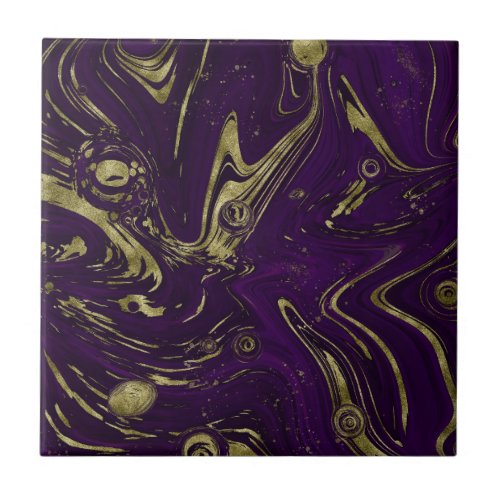 Modern Elegant Purple  Gold Marble Swirl  Ceramic Tile