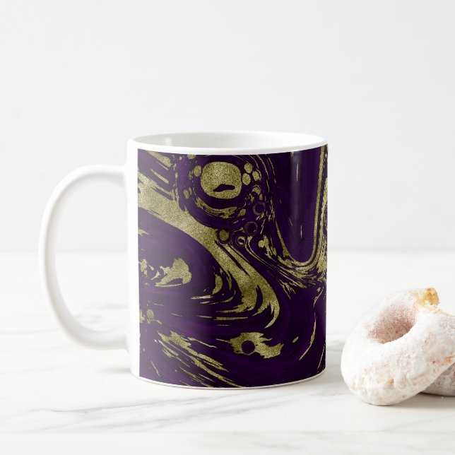 Modern Elegant Purple & Gold Marble Swirl   Coffee Mug (With Donut)