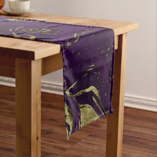 Modern Elegant Purple & Gold Marble Swirl Short Table Runner