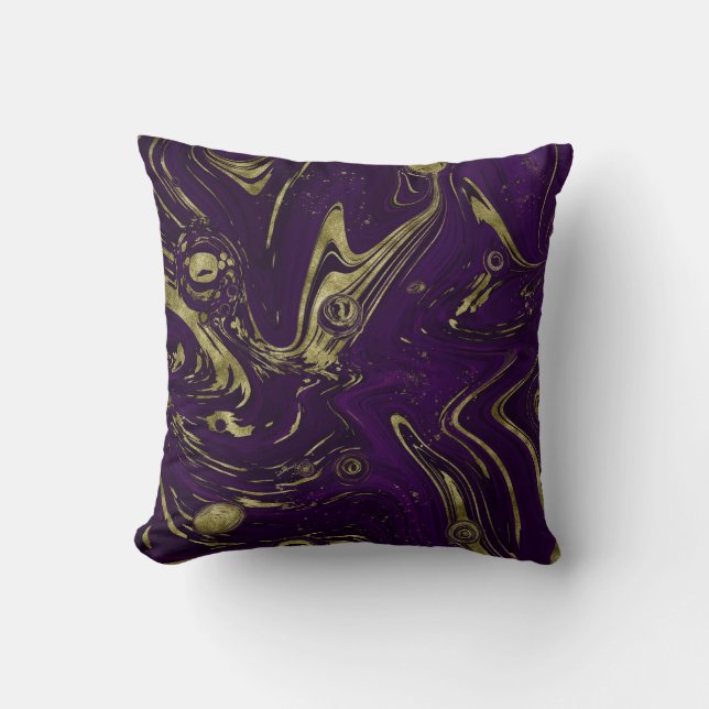 Modern Elegant Purple & Gold Marble Swirl  Throw Pillow (Front)