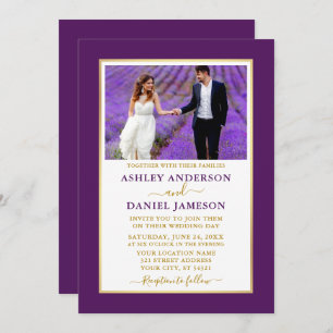 Modern Elegant Purple Gold Wedding Invitation