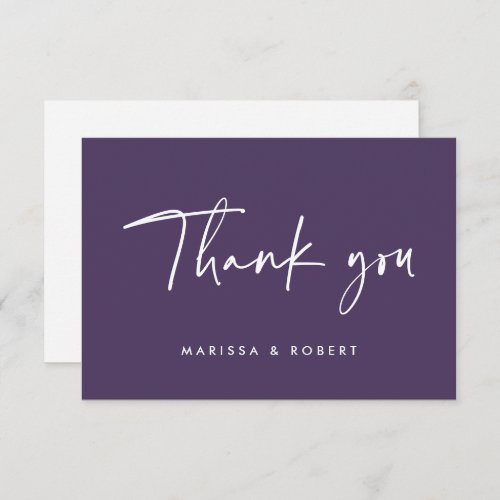 Modern Elegant Purple Handwritten Script Wedding  Thank You Card