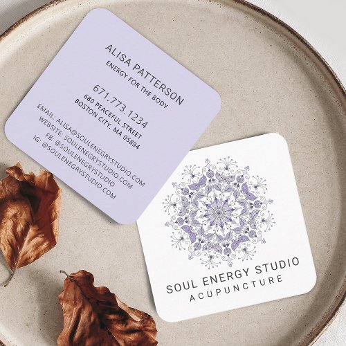 Modern Elegant Purple Mandala Square Business Card