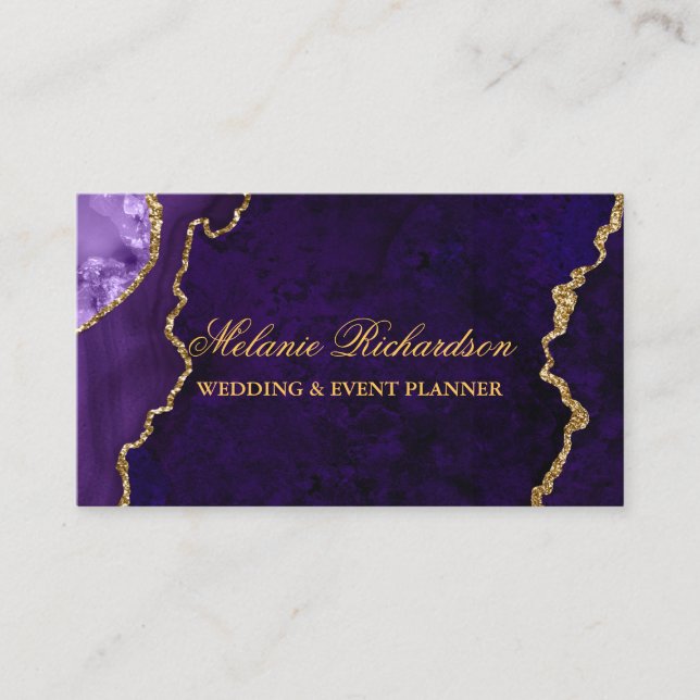  Modern Elegant Purple Marble Agate Geode Gold Business Card (Front)
