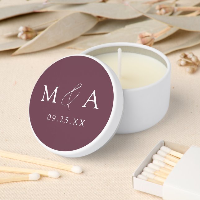 Modern Elegant Purple Monogram Wedding Mini Candle Favors (Insitu)