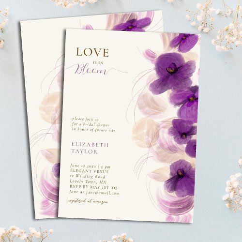Modern Elegant Purple Orchids Love in Bloom Bridal Invitation