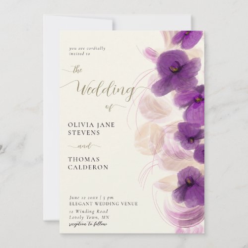 Modern Elegant Purple Orchids Wreath Chic Wedding Invitation