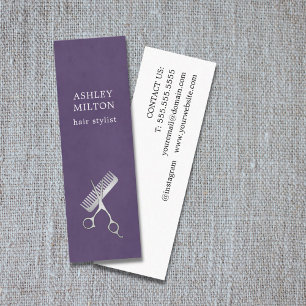 Modern Elegant Purple Scissors Comb Hair Stylist Mini Business Card